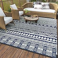 MontVoo-Outdoor Rug Carpet Waterproof 6x9 ft Reversible Patio Rug RV Camping Rug-Plastic Straw Rug Outside Indoor Outdoor Area Rug for Patio Deck Balcony Picnic Beach Outdoor Decor Boho Navy Blue