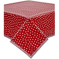 Freckled Sage White Dot on Red Oilcloth Tablecloth with Red Gingham Trim You Pick The Size