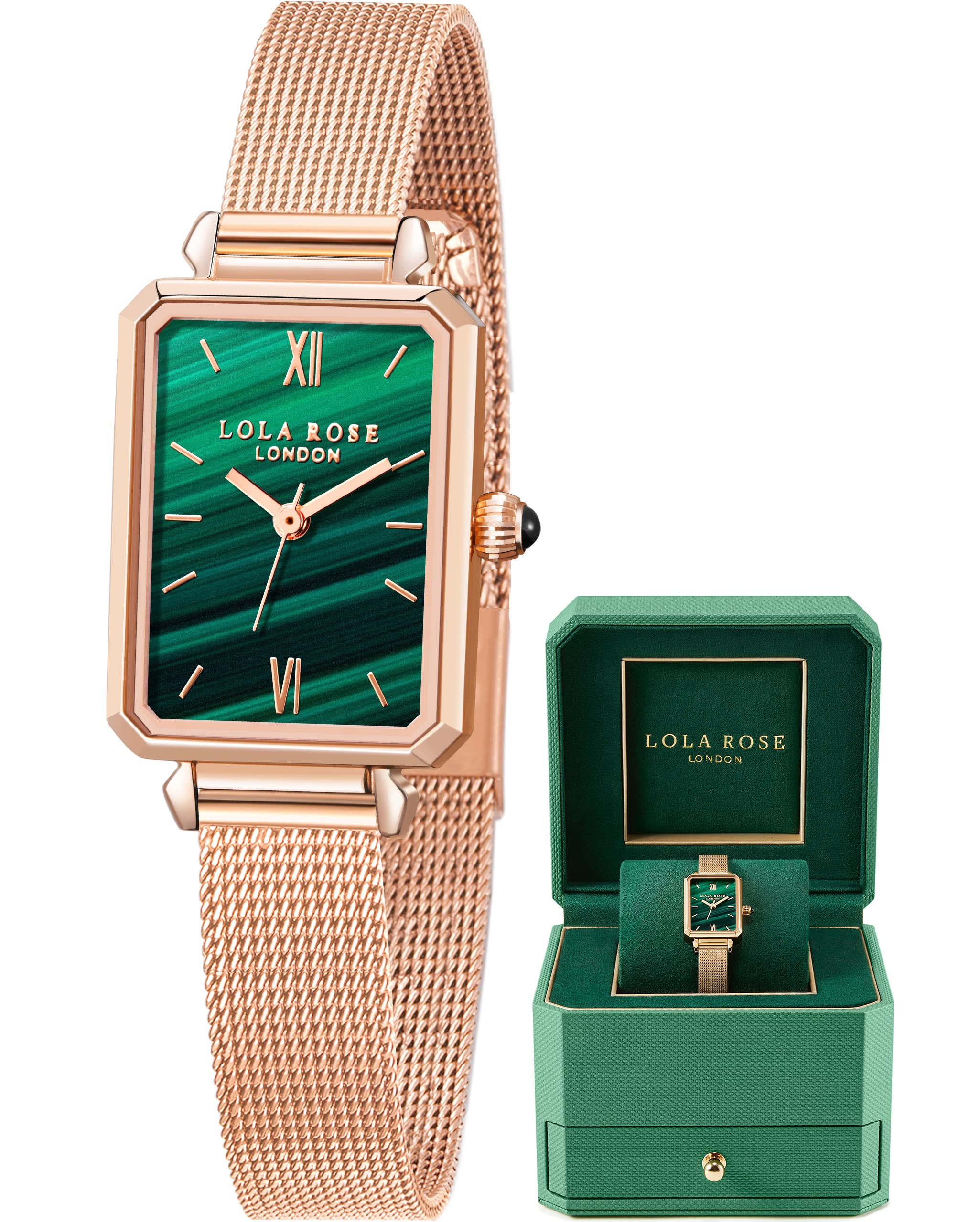 Lola Rose Classy Watches for Women, Women 's Wrist Watch with Rose Gold Stainless Steel Band, Womens Watch with Green Dial, Watch for Ladies Gift