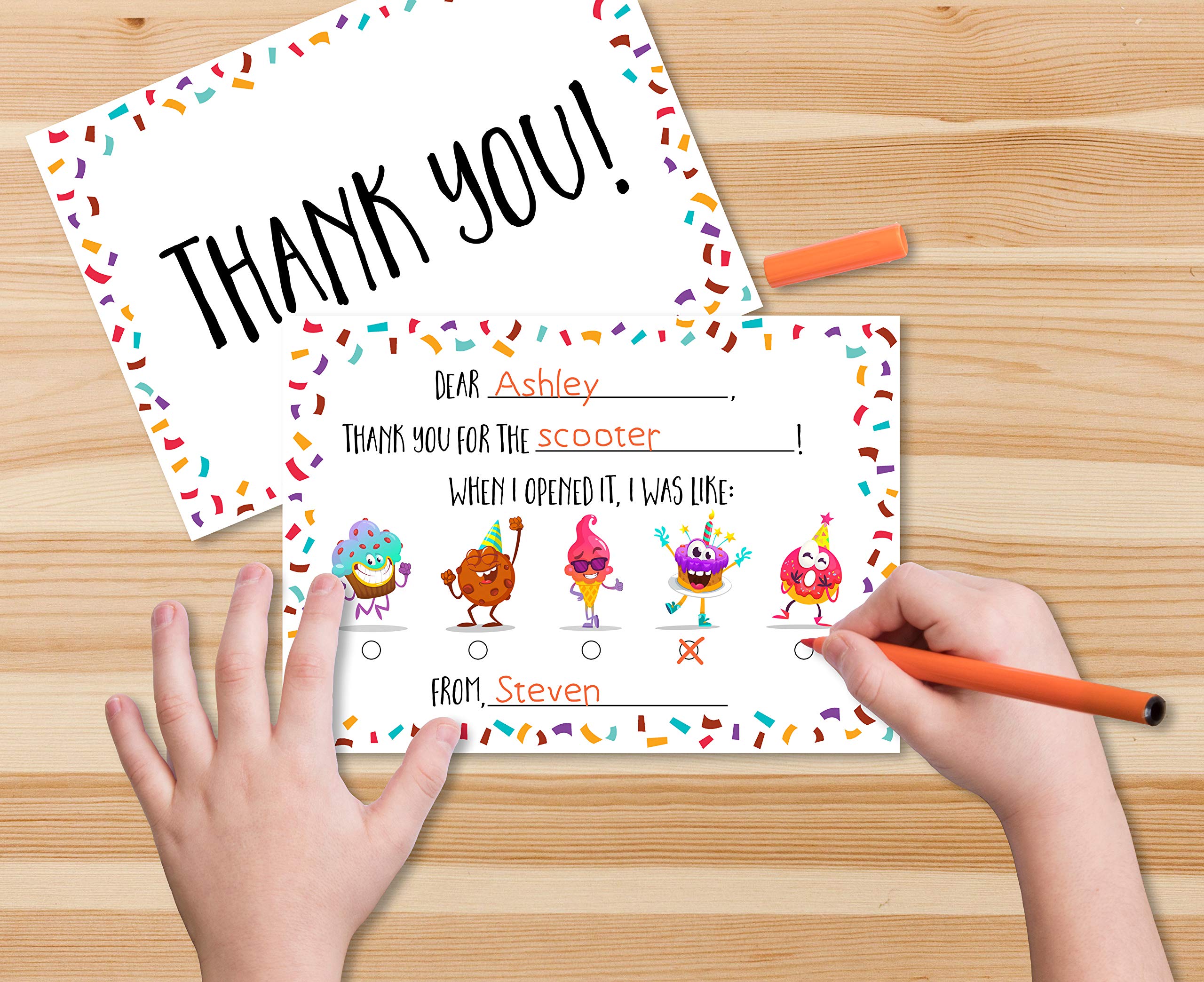 Kids Fill in the Blank Thank You Cards - 25 Cards Including Envelopes - Fun Gender Neutral Thank You Notes For Boys or Girls
