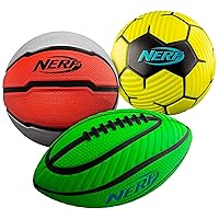 NERF Mini Foam Ball Set - Football, Soccer Ball and Basketball - Soft Foam Balls for Kids - Multicolor