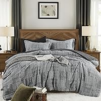 MaiRêve Charcoal Grey King Comforter Set, Textured Design Grey Crinkle Bed in A Bag King Size, King Size Comforter Set 7 Pieces with Comforter, Sheets, Pillowcases & Shams 102