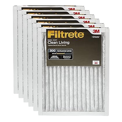 Filtrete Clean Living Basic Dust Filter, MPR 300, 16 x 25 x 1-Inches 6-Pack
