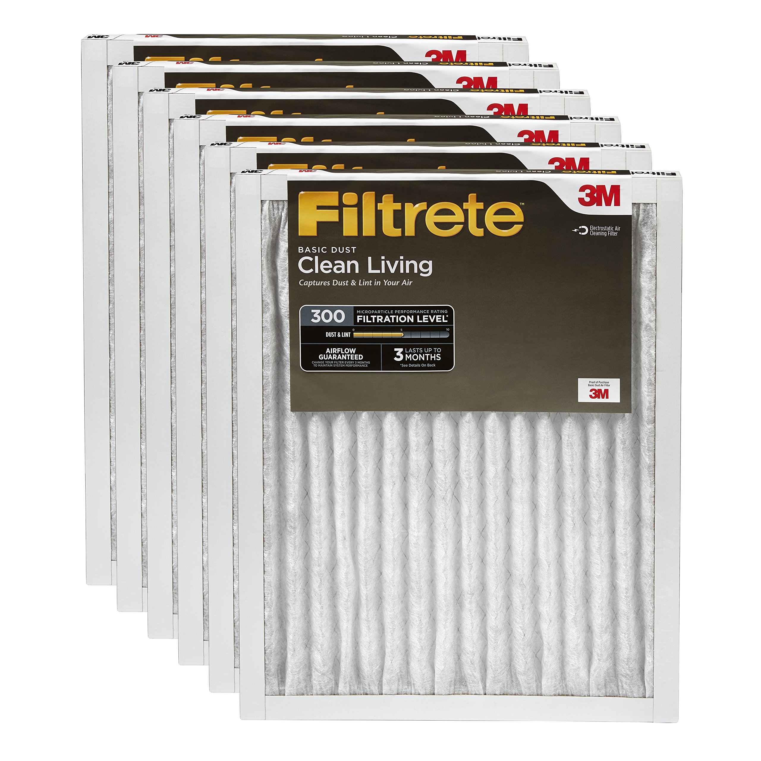 Filtrete Clean Living Basic Dust Filter, MPR 300, 16 x 25 x 1-Inches 6-Pack