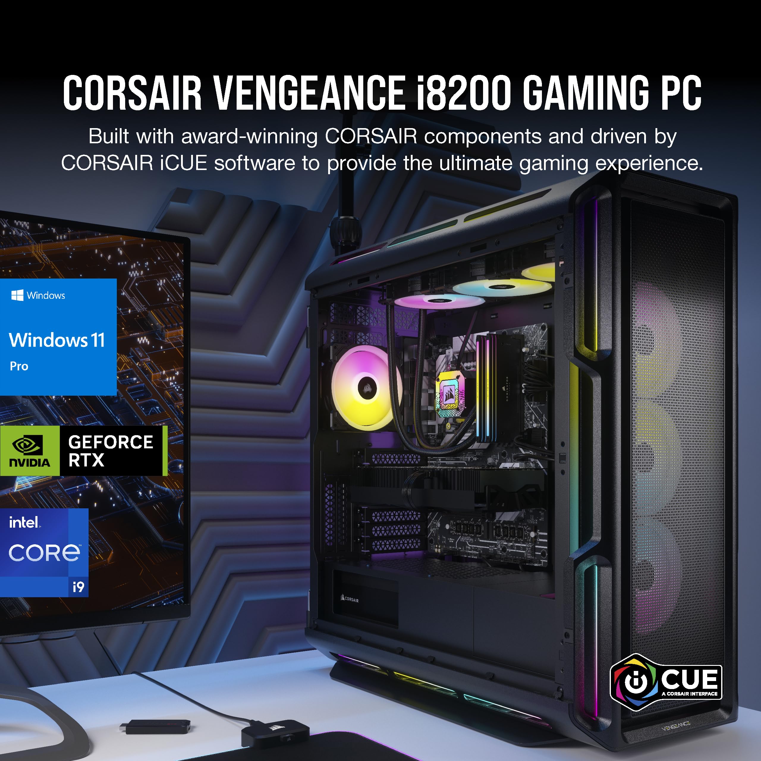 Corsair Vengeance i8200 Series Gaming PC - Liquid Cooled Intel Core i9 14900KF CPU - NVIDIA GeForce RTX 4090 GPU - 64GB Dominator Titanium RGB DDR5 Memory - 2TB M.2 SSD - Black