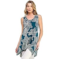 Jostar Women's Print Tank Top - Sleeveless Shark Bite Hem Scoop Neck Tunic Casual T Shirts