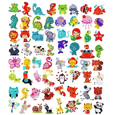 sinceroduct 64 PCS 5D DIY Diamond Painting Stickers Kits for Kids and Adult  Beginners Stick - Shaped Paint Marked with Diamonds by Numbers More Cute  Animals Dinosaurs Kids Gift