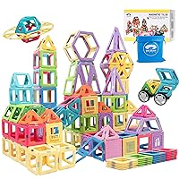 BigBear Cave 146 pcs Magnetic Blocks Building Tiles for Kids with 2 Cars & Storage Bag- Magnet Tiles STEM Educational Toys for Ages 3 + Years