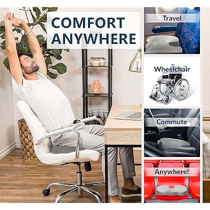 ComfiLife Gel Enhanced Seat Cushion - Non-Slip Orthopedic Gel & Memory Foam Coccyx Cushion for Tailbone Pain - Office Chair Car Seat Cushion - Sciatica & Back Pain Relief