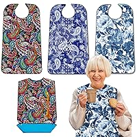 3 Pack Adult Bibs with Crumb Catcher, Washable and Adjustable Adult Bibs for Women Men Elderly Seniors, Bibs for Eating