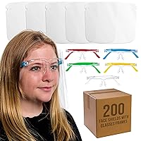 TCP Global Salon World Safety 200 Kids Face Shields with Glasses Frames (20 Packs of 10) - 5 Colors, 40 Each - Protective Children's Full Face Shields to Protect Eyes Nose Mouth - Anti-Fog PET Plastic