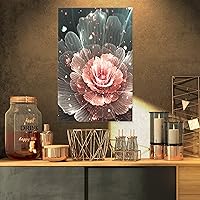 PT8909-16-32 Abstract Fractal Pink Gray Flower-Floral Digital Art Canvas Print-16x32, 16 x 32