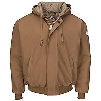 Bulwark Men's Brown Duck Hooded Jacket with Knit Trim