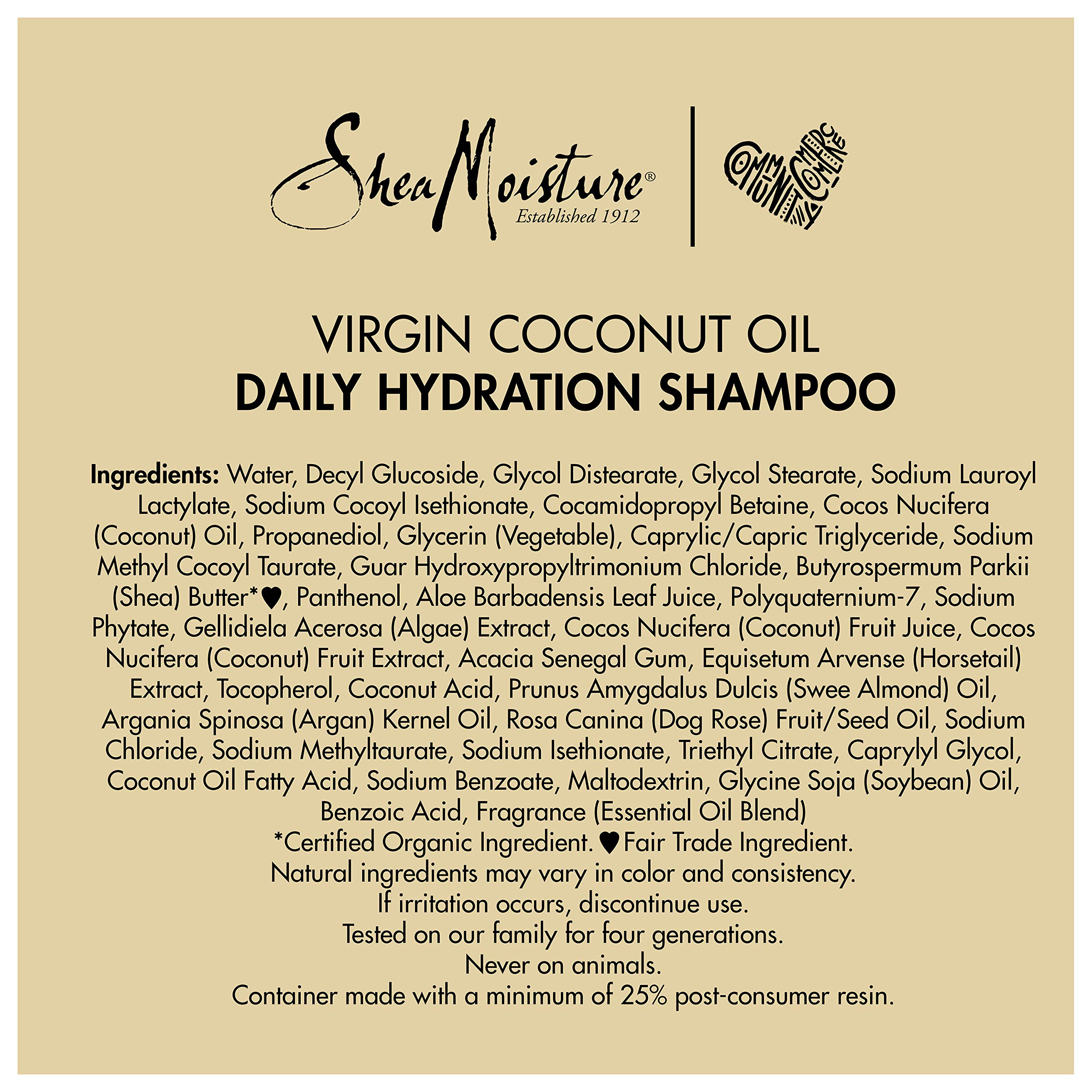 Sheamoisture Daily Hydration Shampoo for All Hair Types 100% Virgin Coconut Oil Sulfate-Free 13 oz