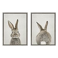 Kate and Laurel Sylvie Bunny Portrait and Tail on Linen Framed Canvas Wall Art Set by Amy Peterson Art Studio, 2 Piece 18x24 Gray, Decorative Animal Art for Wall