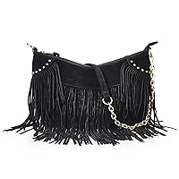 HOXIS Studded Tassel Faux Suede Leather Hobo Cross Body Chain Shoulder Bag Women’s Satchel