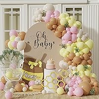 Pastel Pink Yellow Balloons Garland Arch Kit 142pcs Macaron Pink Yellow and White Sand Latex Balloons for Bear Baby Shower Balloons Girls Birthday Party Decoration