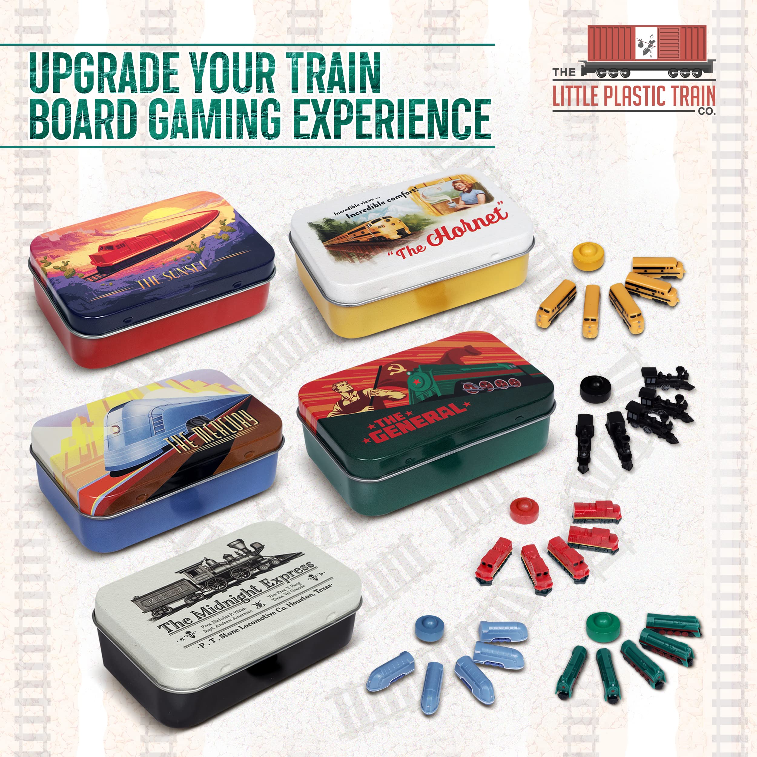 General Deluxe Board Game Train Set | Player Pieces for Ticket to Ride and Other Adult, Family, and Kids Train Board Games | Upgraded Miniatures (Green)