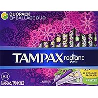 Tampax Radiant Plastic Tampons Duo Pack, Unscented, 84 Count