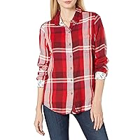 Lucky Brand Women's Long Sleeve Button Up One Pocket Classic Plaid Shirt, Orange Multi, X-Large