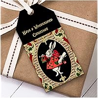 Alice in Wonderland Black Gold Rabbit Christmas Gift Tags (Present Favor Labels)