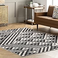 nuLOOM Chiara Machine Washable Modern Geometric Ultra Thin Area Rug, 4' x 6', Black