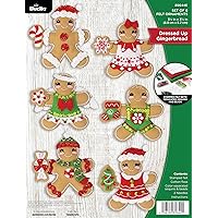 Bucilla, Dressed Up Gingerbread, Felt Applique 6 Piece Ornament Making Kit, Perfect for DIY Arts and Crafts, 89644E