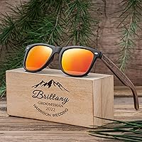 Personalised Walnut Sunglasses, Engraved Unisex Sunglasses, Gifts for Men and Women, Groomsmen Gifts, Groomsmen Sunglasses (Orange)