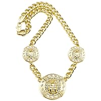Egyptian Three Pendants with 19 Inch Cuban Link Necklace Gold Color