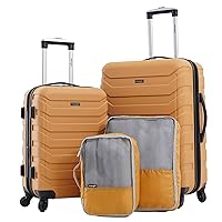 Wrangler Miami Luggage & Packing Cubes, Amber Gold, 4-Piece Set