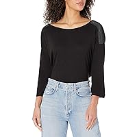 NYDJ Women's Knit Blouse With Faux Leather Trim