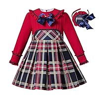 Pettigirl Girl Vintage Winter Red Plaid Christmas Long Sleeve Clothing Toddler Elegant Holiday Party Dress Outfit