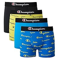 Champion Men's Boys' Underwear, Everyday Active Stretch Boxer Briefs, Assorted 4-Pack, Black/Blue/Scripts, Large
