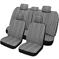 Baja Saddle Blanket Seat Covers Full Set, Front Seat Covers and Split Rear Bench Seat Covers for Sedan, SUV, Truck, Universal Stripe Woven Automotive Seat Cover,Breathable, Airbag Compatible