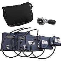 ADC Multikuf 732 4-Cuff EMT Kit with 804 Portable Palm Aneroid Sphygmomanometer, Child, Small Adult, Adult and Large Adult Blood Pressure Cuffs (13-50 cm), Black Nylon Zipper Storage Case, Navy
