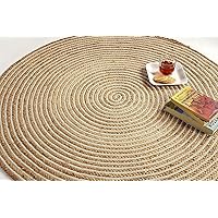 Handwoven 3ft Jute Area Rug Natural Fiber Cotton Round Boho Farmhouse Rustic Vintage Soft Braided Reversible Eco Friendly Rugs- Indoor Outdoor Kitchen Bedroom Living Room Hallways (3' ft Round)