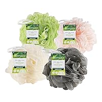 EcoTools Delicate EcoPouf Bath Sponge, Recycled Delicate and Exfoliating Bath Sponge Body Scrubber Loofah for Shower and Bath, Assorted Colors, 4 Count (60g Each)