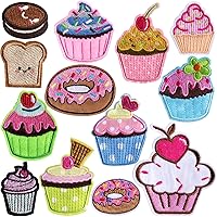PAGOW 13 Pieces Cupcake Embroidered Patches，Colourful Iron on Patches for Kids Clothing Jackets Bags, DIY Sweet Embroidery Patches Cute Sewing Craft Decoration