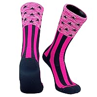 USA Aware Black Hot Pink Basketball Football Crew Socks by TCK