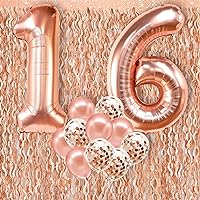 KatchOn, Sweet 16 Balloons Rose Gold - 40 Inch, Pack of 13 | Sweet Sixteen Balloons | Wavy Rose Gold Fringe Curtain - XtraLarge 3.2x6.5 Feet for Sweet 16 Birthday Decorations