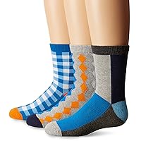 Jefferies Socks Boys' Gingham/Color Block/Argyle Crew Socks 3 Pair Pack