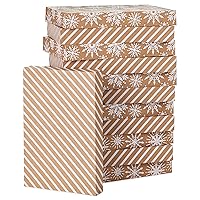 Hallmark Medium Gift Boxes with Lids (12 Shirt Boxes, White Snowflakes and Stripes on Kraft) for Christmas, Winter Weddings, Bridal Showers