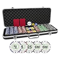 DA VINCI Professional Set of 500 11.5 Gram Casino Del Sol Poker Chips with Denominations, 2 Decks of Plastic Playing Cards, 2 Cut Cards & 3 Dealer Buttons (Black ABS Case)