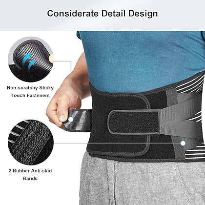 FREETOO Back Braces for Lower Back Pain Relief with 6 Stays, Breathable Back Support Belt for Men/Women for work , Anti-skid lumbar support belt with 16-hole Mesh for sciatica(L)