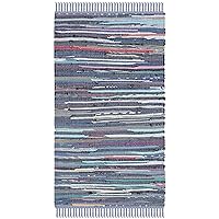 SAFAVIEH Rag Rug Collection Accent Rug - 2' x 3', Purple & Multi, Handmade Boho Stripe Cotton, Ideal for High Traffic Areas in Entryway, Living Room, Bedroom (RAR121D)