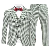 Lamgool Boys Suits 3 Piece Slim Fit Houndstooth Tuxedo Blazer Jacket Pant for Kids Prom Wedding Formal Dress Suit Set 4-16Y