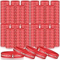 Live Drug Free Wristband Bulk Red Ribbon Week Wristbands Silicone Red Ribbon Awareness Bracelets Unisex Rubber Wrist Bands for Anti Drugs Campaigns Events Men Women Teens