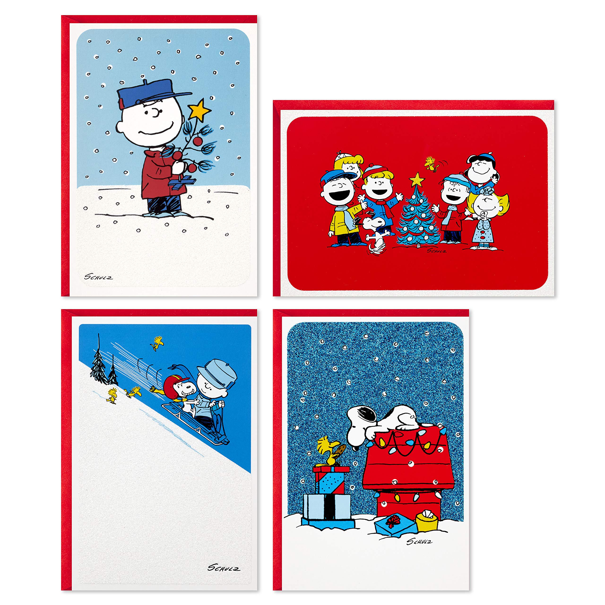 Hallmark Peanuts Boxed Christmas Cards Assortment, Classic Comics (4 Designs, 16 Cards and Envelopes)