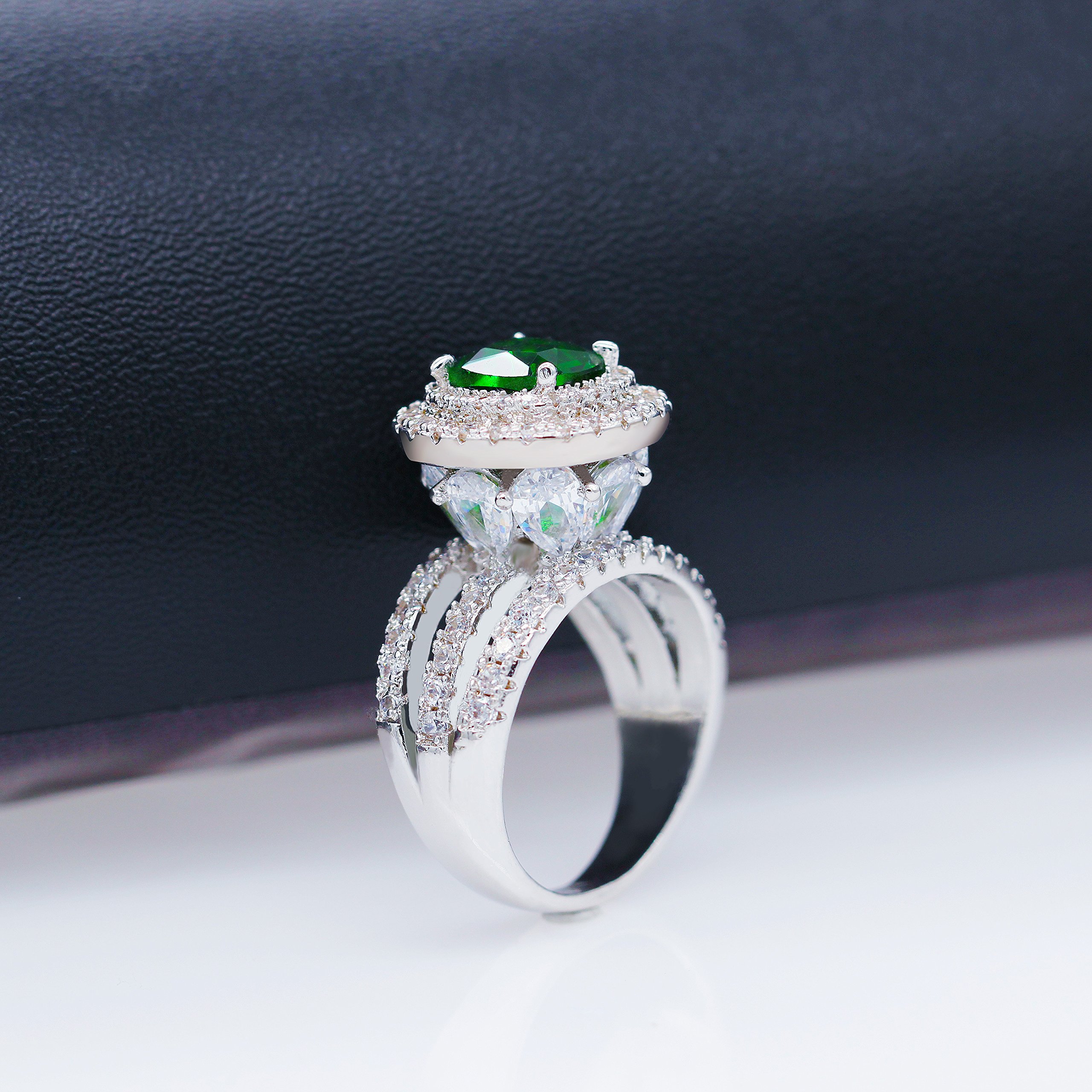 Uloveido Large Simulated Emerald Statement Halo Cocktail Ring with Green Crystal for Women Party Anniversary RJ213