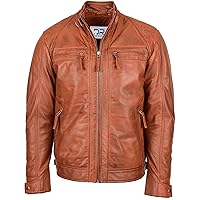 DR117 Men's Biker Leather Jacket Cognac